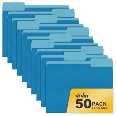 Imagem de ViVin Pasta de arquivo, pacote com 50 pastas de arquivo coloridas com abas cortadas em 1/3, serve para papel tamanho carta de 8,5 x 11, pastas Manilla para documentos escolares de escritório em casa