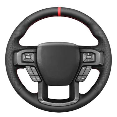 Imagem de MEWANT Capa de volante costurada DIY para Ford F-150 F150 2015-2020 / F-250 F250 2017-2022 / F-350 F350 2017-2022 / F-450 F450 2017-2022 / Expedição tion 2018 -2021 (versão de borracha)