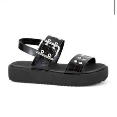 Imagem de Sandália Feminina Moleca Aplicações Metálicas Plataforma Verniz Estilo