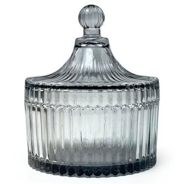 Imagem de YILUSHENGHUA Pote De Vidro Colorido Com Tampa, Potes De Biscoitos Doces, Caixa De Joias, Recipientes De Biscoitos De Bufê, Armazenamento De Alimentos, Pote Decorativo (Cinza)