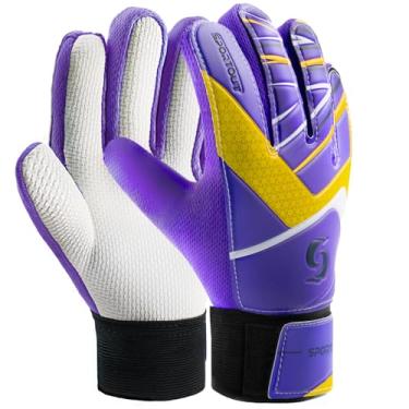 Imagem de Sportout Luvas De Goleiro Infantil, Luvas De Futebol Com Proteção Dupla Para O Pulso E Material De Látex Antiderrapante E Resistente Ao Desgaste Para Evitar Lesões (Roxo, Tamanho 6, Adequado Para Cr