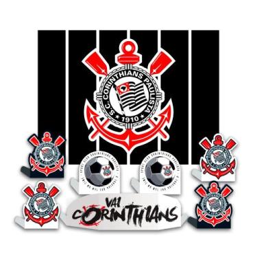 Imagem de Kit festa Corinthians Decoração anive Painel TNT + 8 Display - Festcol