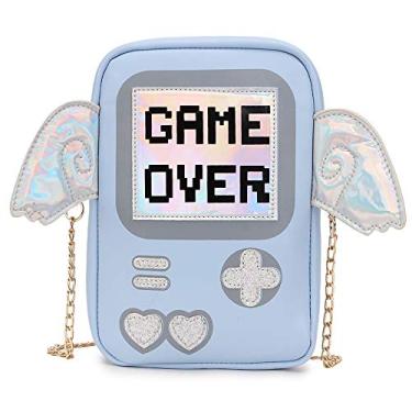 Imagem de ENJOININ Bolsa divertida para mulheres, bolsa tiracolo de corrente exclusiva para adolescentes com alça de ombro ajustável, Game Over Azul