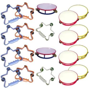 Imagem de Kit 20 Pandeiros 10 Estrela + 10 Pandeirinho Liso Infantil De Brinqued