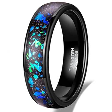 Imagem de TRUMIUM Alianças de casamento de 4 mm e 6 mm para homens e mulheres, carboneto de tungstênio, galáxia, opala e jateamento de areia, multicoloridas, bordas chanfradas, ajuste confortável, tamanho 5-13,