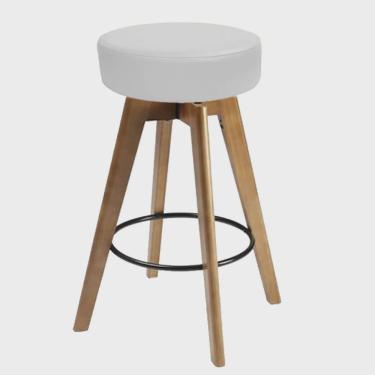 Imagem de Banqueta Alta Redonda Giratória Elsa Madeira Balcão Bistrô Cozinha Suede Branco - Ahz Móveis