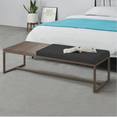 Imagem de Calçadeira Recamier Londres 140cm Industrial Marrom Suede Preto Tampo Quadrado mdf Nogal - Ahz Móveis