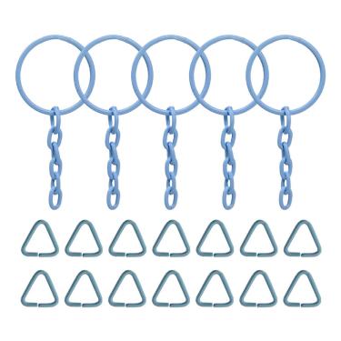 Imagem de Argola Com Corrente Artesanato Chaveiro 23mm + Triangulo Elo Azul Bebe 200 Uni Cada