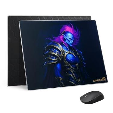 Imagem de Mousepad gamer Langbohos em vidro atualizado, com superfície microgravada e base em silicone, alta precisão e velocidade, durável, fácil de limpar, para jogos e escritório (Dark - 40,6 x 30,5 cm)