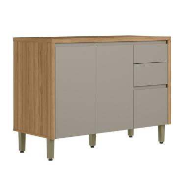 Imagem de Balcão 2 Portas 3 Gavetas com Tampo em MDF Allure Linea Brasil - Jequitiba/Gris Fosco