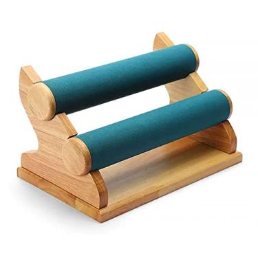 Imagem de Porta-joias Porta-pulseira com racks de 2 níveis, suportes de exibição de joias de veludo, pulseira de relógio de madeira T-Bar organizador de joias para relógio de pulso, pulseiras e pulseiras Organi