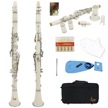 Imagem de Clarinete Com Reed 17 Keys, Botão Bakelite Botão Revestimento Cork Projeto de Abertura Precisa para Músicos (white)