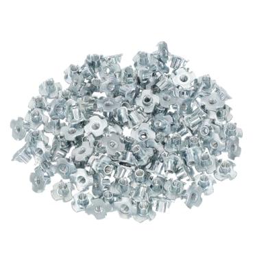 Imagem de PATIKIL Porcas em T M4, 100 peças de aço zincado com 4 pontas, porca cega de 6 mm de comprimento, quatro garras t porcas, inserções roscadas, ferragens para móveis de madeira, armários de escalada