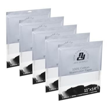 Imagem de New York Central Folhas de papel aquarela, 28 x 35 cm, prensa a frio de 136 kg, pacote com 25 - grau profissional, livre de ácido, arquivamento, estabilidade de superfície superior para artistas