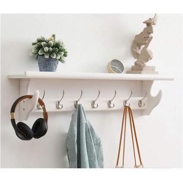 Imagem de Cabide De Parede Prateleira De Cabide De Madeira Rústica Com Ganchos De Metal Vintage Cabide De Parede Cabide De Entrada Pendurado Na Parede Prateleira De Madeira Montada Na Pare, White, 69.5 * 22cm