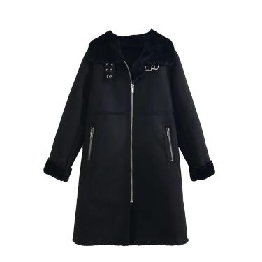 Imagem de Mulheres Grosso Quente Jaqueta Longa Parka Treh Pele De Carneiro Casaco De Couro Vintage Sobretudo Outwear, black, M