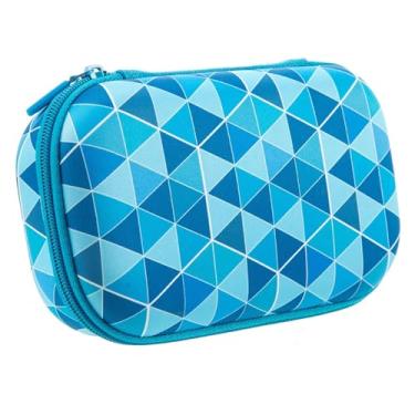 Imagem de Colorz grande caixa de lápis para meninos, tem capacidade para até 60 canetas, recipiente de armazenamento resistente para materiais escolares e de escritório, fecho seguro de zíper (triângulos azuis) - Novo