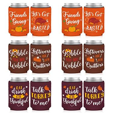 Imagem de Friendsgiving Can Cooler de Ação de Graças Decoração de Festa de Outono Potluck Dinner Friends Gathering Beer Neoprene Can Sleeve para refrigerante cerveja Bebida Thankful Party Supplies Conjunto de 12