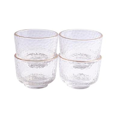 Imagem de BOSILI Conjunto de copos de saquê de vidro com borda dourada de 4 peças, copos elegantes de estilo japonês para saquê, uísque e coquetéis, copos transparentes duráveis com detalhes dourados feitos à