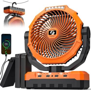 Imagem de Ventilador de acampamento de 36000 mAh – Ventilador de 22,5 cm removível recarregável operado por bateria com luz e gancho para barraca, ao ar livre - Ventilador de mesa USB com 4 velocidades para