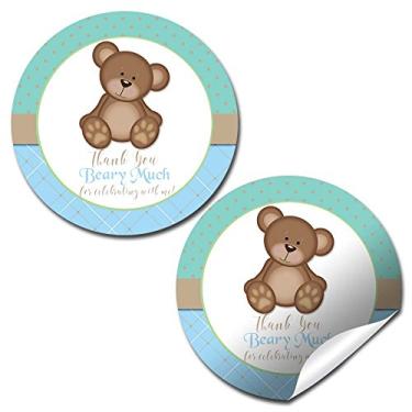 Imagem de Etiquetas adesivas de festa de aniversário de menino ursinho de pelúcia, 40 adesivos de círculo de festa de 5 cm da AmandaCreation, ótimo para lembrancinhas de festa, selos de envelope e bolsas de