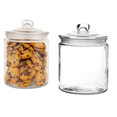 Imagem de Conjunto de 2 frascos de vidro com tampa (2 litros) | Recipiente de armazenamento hermético de vidro para alimentos, farinha, macarrão, café, doces, petiscos para cães, lanches e mais | Recipientes para organização de vidro para casa e cozinha | 200 ml