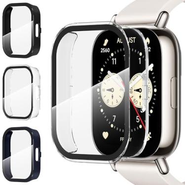 Imagem de Suoman Pacote com 3 capas para Redmi Watch 5 Lite, [antiarranhões], protetor de tela de vidro temperado, capa protetora de policarbonato rígido completo - preto + transparente + azul