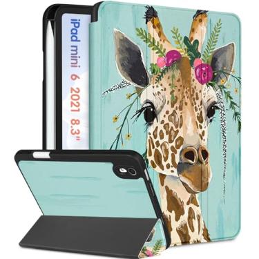 Imagem de Wazzasoft Capa para iPad Mini 6, para iPad Mini 6ª Geração, Capas Femininas e Meninas Fofo Girly Kawaii Girafa Bonito Suporte de Lápis Auto Sleep/Wake para Apple iPad 6 Mini Case 2021 8,3 polegadas