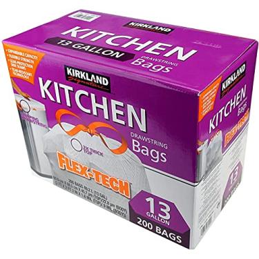 Imagem de Kirkland Signature Drawstring Kitchen Trash Bags - 13 Gallon, 200 Count (PacK of 3)