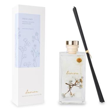 Imagem de Aeviva Conjunto difusor de palheta, difusor de óleo perfumado de linho fresco de 150 ml, fragrância doméstica com varetas de palheta de algodão para quarto, escritório, decoração de prateleira de