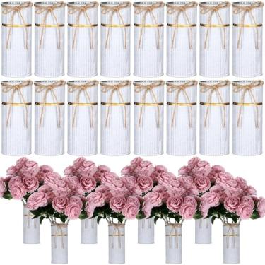 Imagem de Mimorou 16 peças de vasos de 19 cm para centros de mesa, vaso de flores de metal galvanizado com laço de barbante, rústico, vintage, para casamento, casa de fazenda, balde de lata, decoração para mesa