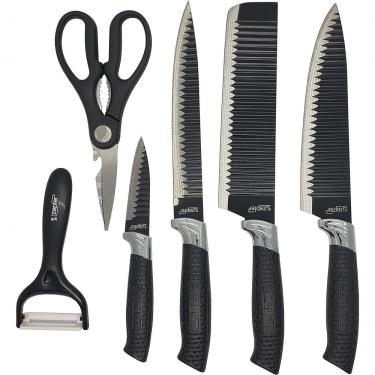 Imagem de Conjunto Jogo Facas Do Chef Profissional 6 Peças Churrasco Cozinha Peças Aço Inox Cor Preto