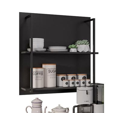 Imagem de Prateleira Industrial Dupla Cozinha Suspenso Painel Parede Eri 70,5cm Preto M12 - D'rossi