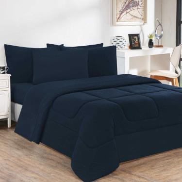 Imagem de Kit Edredom Malha 100% Algodão Gran Moratta 2 Peças Solteiro - Azul Marinho-azul Marinho