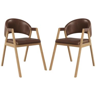 Imagem de Kit 2 Cadeiras Mesa Jantar Suellen Versátil Reforçada Corino Marrom Escuro