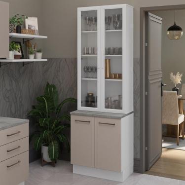 Imagem de Kit Balcão + Cristaleira 70cm Branco Crema Agata Madesa 01 Branco Crema