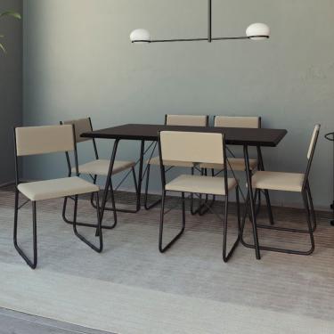 Imagem de Mesa Jantar Paraty 150cm Tampo Preto Com Cadeiras 6 Cadeiras Angra Estofadas Preta E Bege Preto