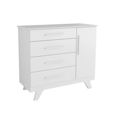 Imagem de Cômoda 1 Porta E 4 Gavetas 100% Mdf Kakau Retrô Espresso Móveis Branco Brilho