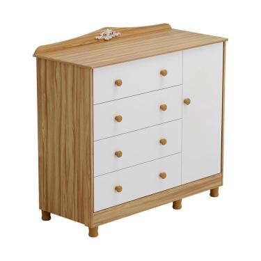 Imagem de Cômoda De Bebê 120,30cm 1 Porta E 4 Gavetas 100% Mdf Maya Clássico Espresso Móveis Branco Brilho amêndoa