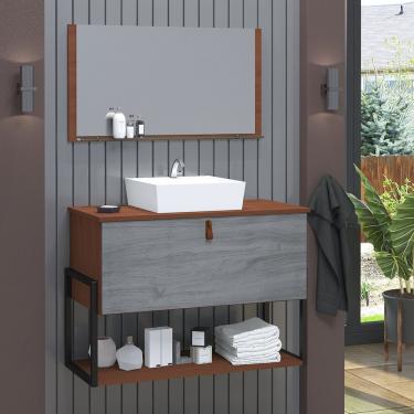 Imagem de Gabinete De Banheiro Vegas 1 Prateleira 1 Porta 80cm Natura E Cinza Rovere - Cinza