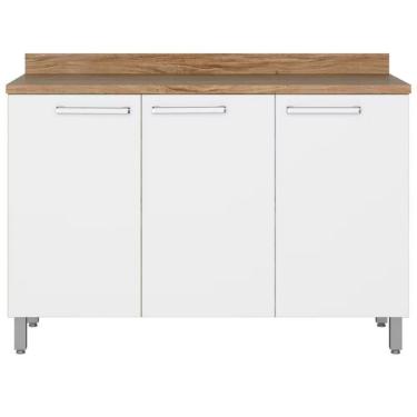 Imagem de Balcão Triplo Bartira Topázio Up 3 Portas E 1 Prateleira Damasco-branco Fosco