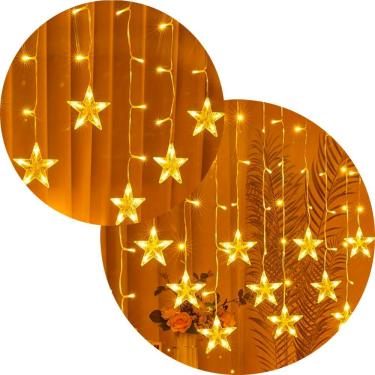 Imagem de Pisca Cascata Estrelas 405 Leds Amarelo Fio Branco 10m 220v