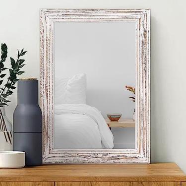 Imagem de MWAZZLL Espelho de parede com moldura de madeira rústica espelhos retangulares pendurados para parede grande decorativo para banheiro, quarto, casa de fazenda, sala de estar, entrada 66 x 45 cm