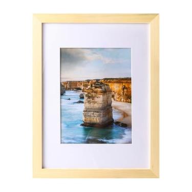 Imagem de wyooxoo Porta-retrato 23 x 30,5 cm feito de madeira maciça, para exibição de fotos 15 x 20 cm com tapete ou 23,5 x 30,5 cm sem tapete, para exibição de mesa ou parede, madeira natural, 1 pacote