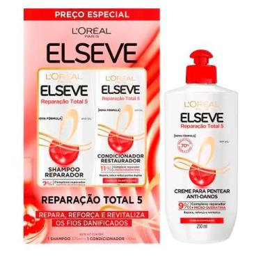Imagem de Kit Elseve Shampoo 375ml + Condicionador 170ml + Creme De Pentear Repa