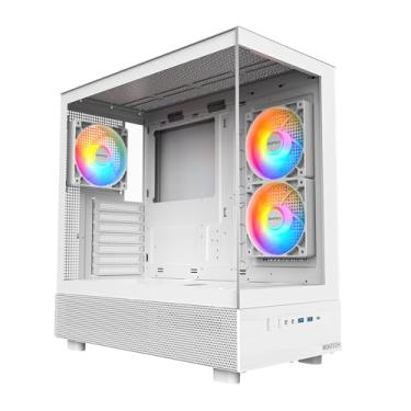 Imagem de MONTECH XR, ATX Mid-Tower PC Gaming Case, 3 x 120 mm ARGB PWM ventiladores pré-instalados, painel de vidro temperado duplo de visualização completa, interface E/S de design de grão de madeira, suporta