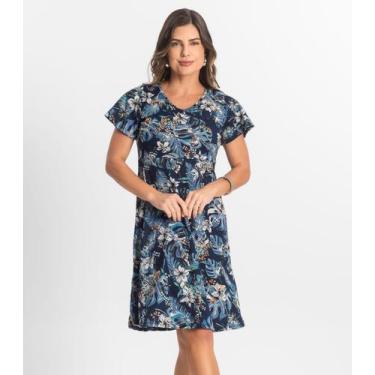 Imagem de Vestido Feminino Evasê Estampado Select Azul, P, Azul