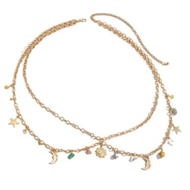 Imagem de Correntes de cinto vintage com pingente de estrela crescente, berloque, borla, correntes minimalistas, lua, estrela, sol, praia, vestido em camadas, correntes de barriga, acessório para mulheres