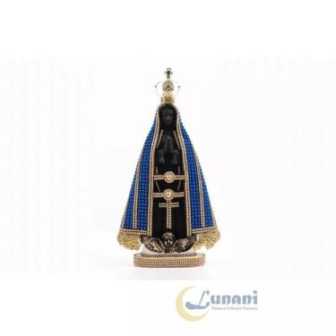 Imagem de Imagem de Nossa Senhora Aparecida bordada em pérola azul 32cm de altur