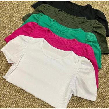 Imagem de blusa feminina manga princesa curta canelado com elastano fashion moda